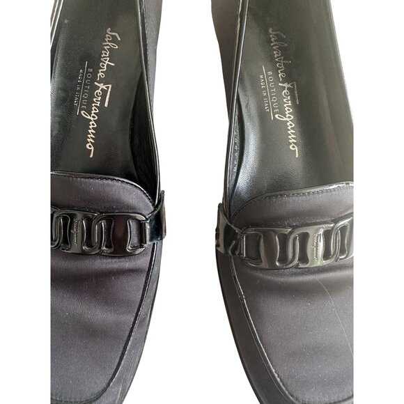 SALVATORE FERRAGAMO Black Fabric Logo Loafers Size 7 - Picture 6 of 14